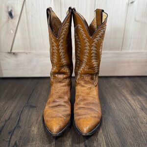 Vintage 90’s Justin Boots Tan and Brown Leather Cowboy Boots